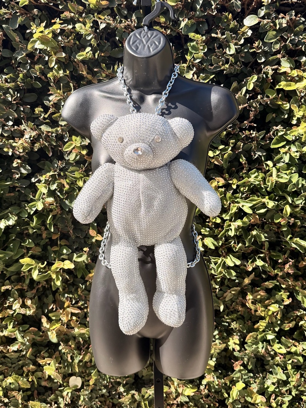 Silver Rhinestone Bling Tormented Teddy Backpack - Dolls Kill